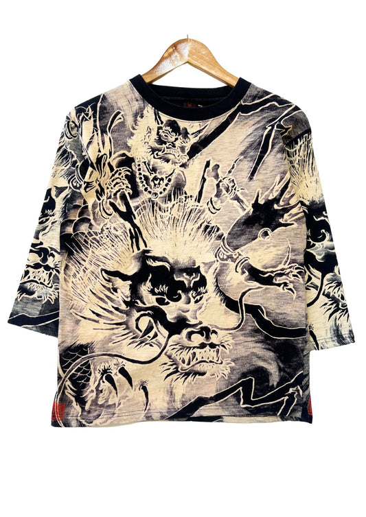 CROPPED HEADS 'Oni & Dragon' 3/4 Sleeve Japanese Art Top (S)