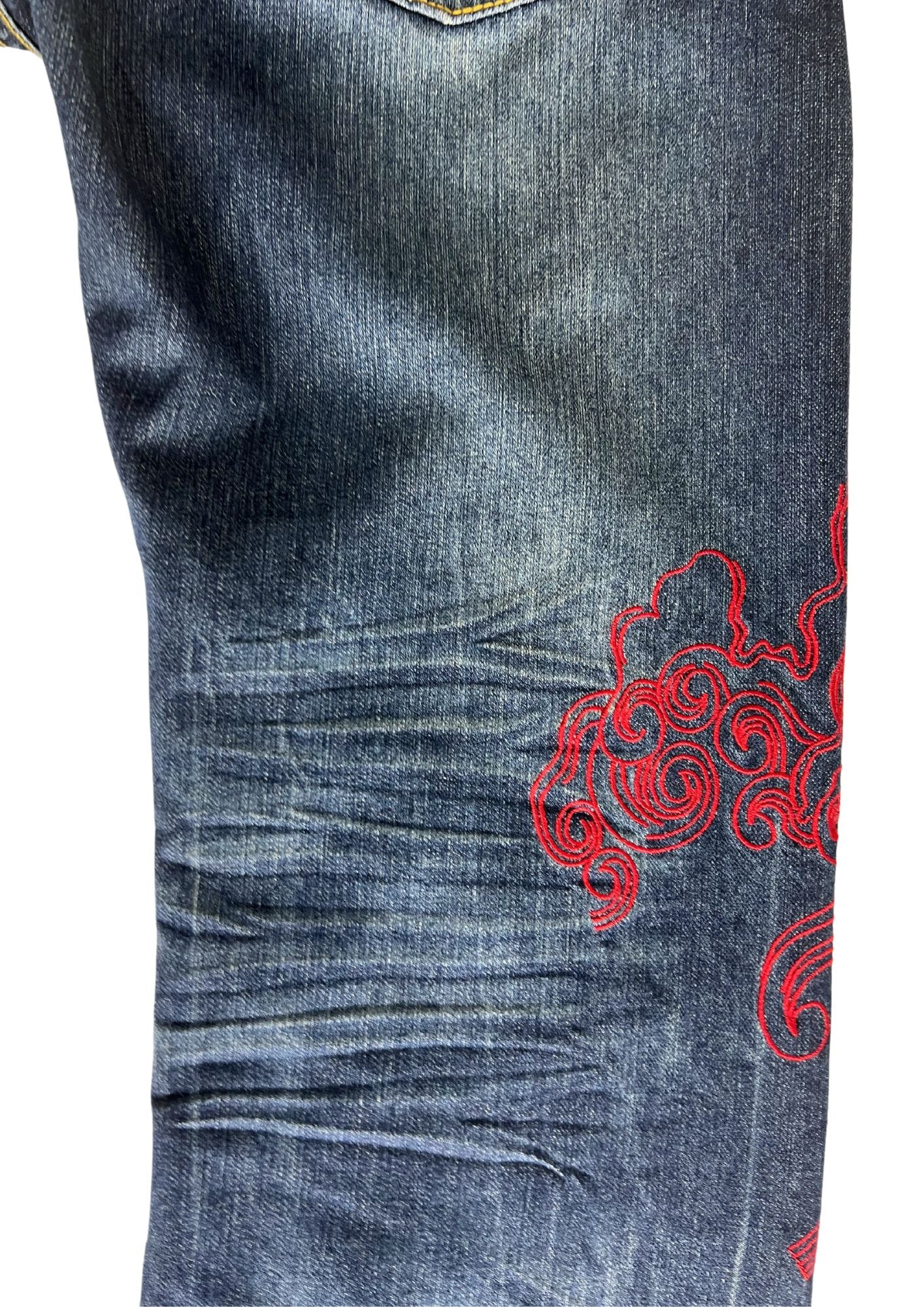 2000s Neon Genesis Evangelion x Nishiki Oriental Brand Type 01 Japanese Pattern Embroidered Jeans