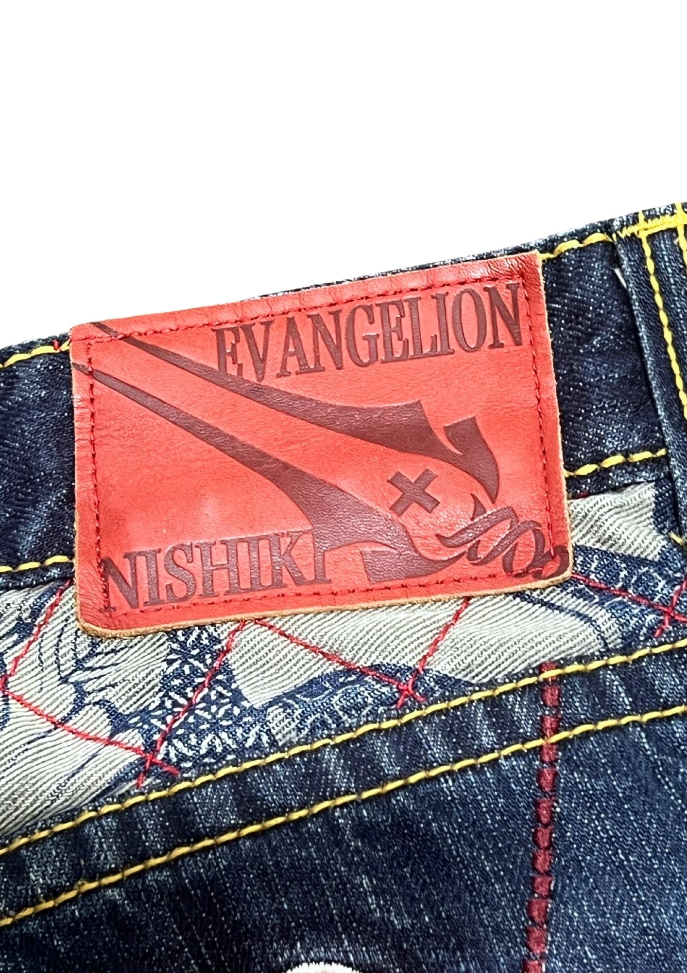 2010s Neon Genesis Evangelion x Nishiki Embroidered Lilith Half Denim Jeans (34”)