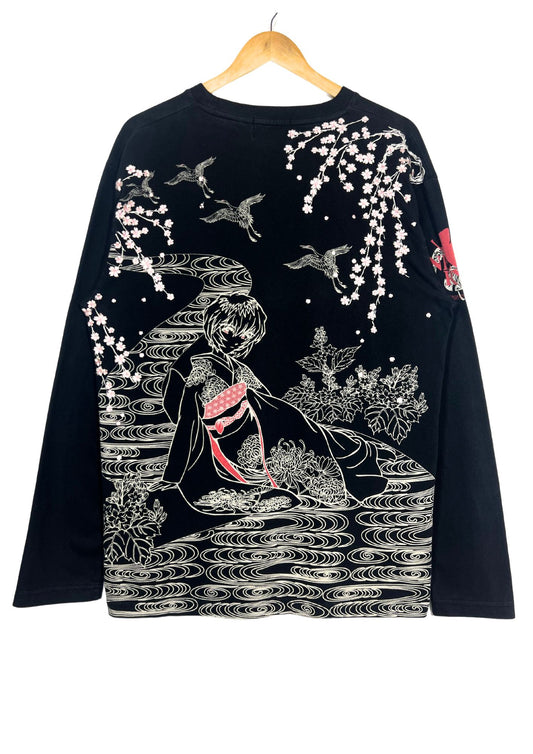 2010s Neon Genesis Evangelion x NISHIKI Rei Kimono Blossom Crane Embroidered L/S Shirt