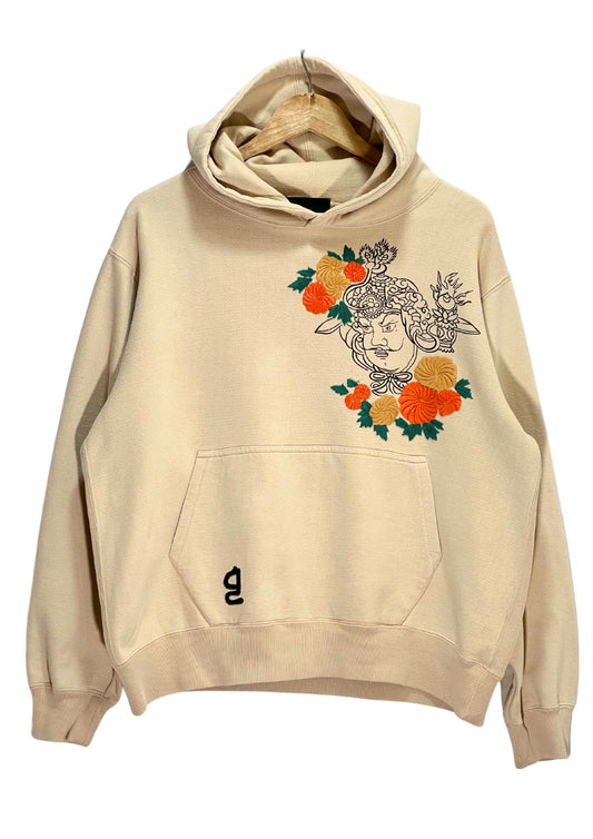 2010s CROPPED HEADS 'Chrysanthemum Samurai' Japanese Art Embroidered Hoodie (S-M)