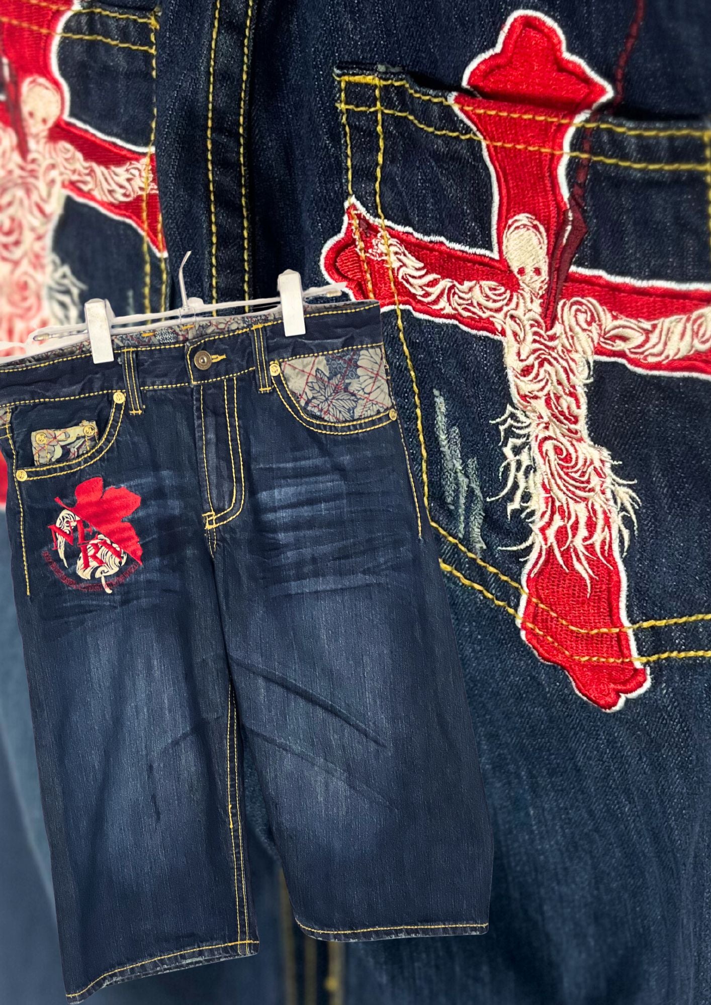 2010s Neon Genesis Evangelion x Nishiki Embroidered Lilith Half Denim Jeans