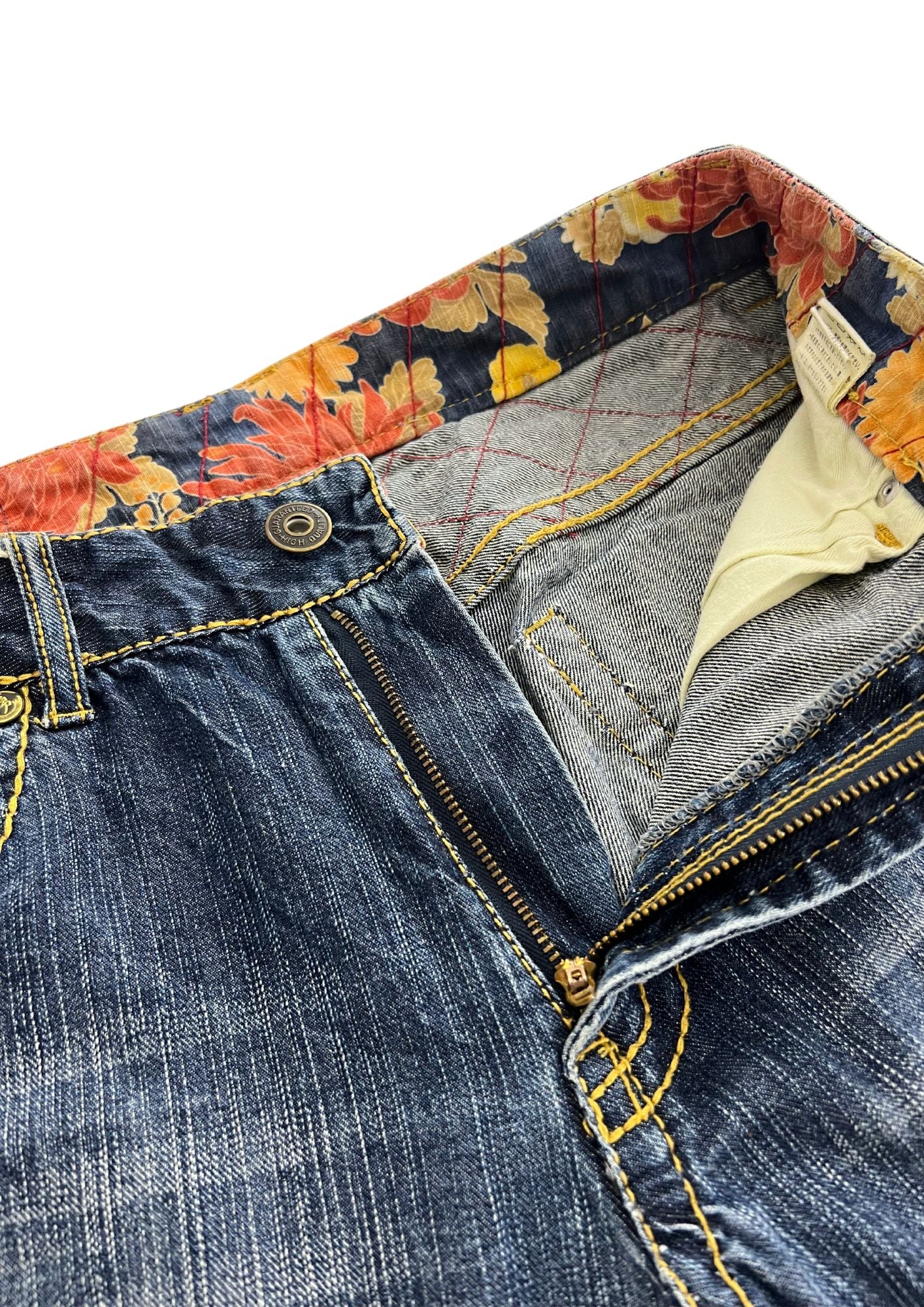 2010s Nishiki Japanese Embroidered Kimono Flower Denim Shorts