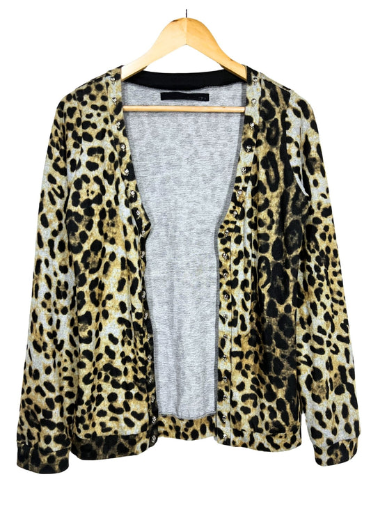 2000s Vintage GLAD NEWS 'Leopard Print and Skull Studs' Cardigan (Ladies M)