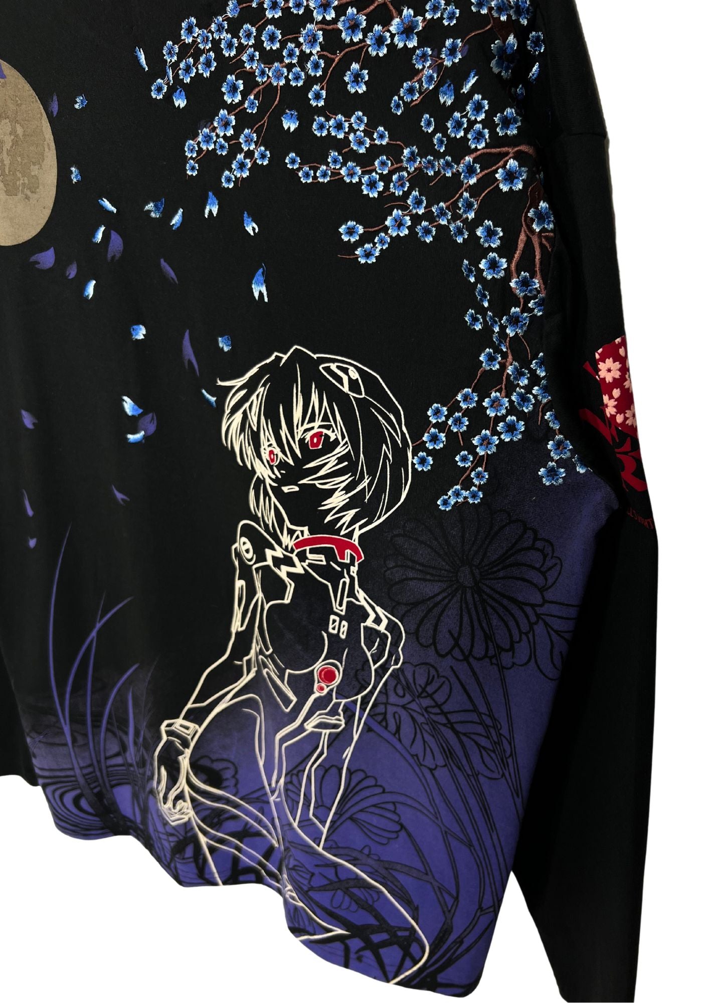 2010s Neon Genesis Evangelion x Nishiki Rei Ayanami Sakura Full Moon Embroidered L/S Shirts