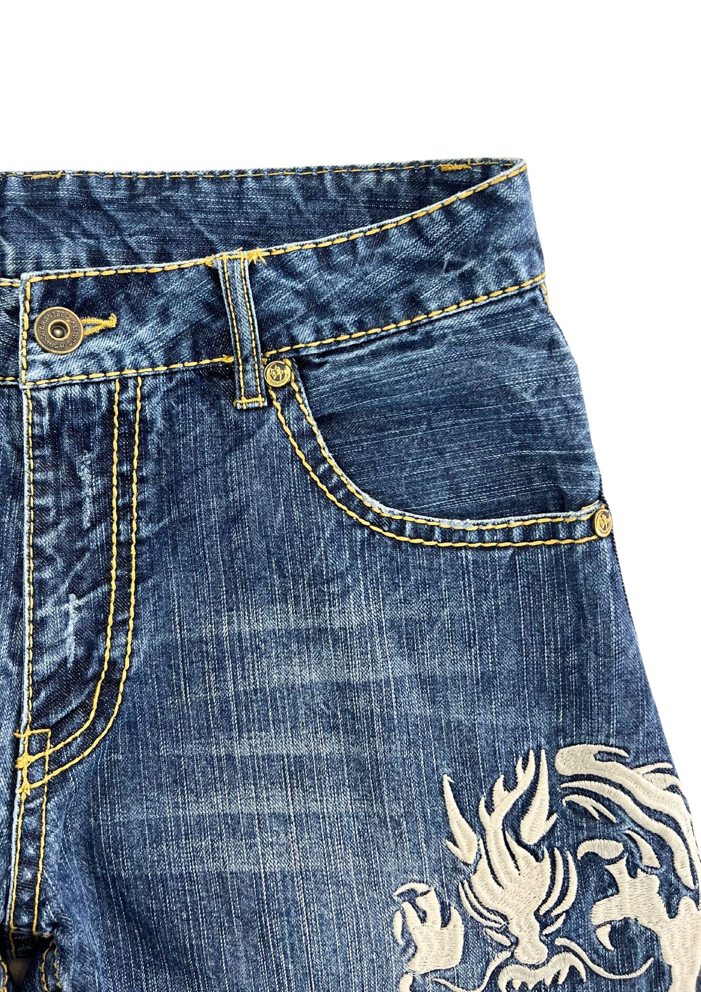 2010s Nishiki Japanese Dragon Embroidered Denim Shorts