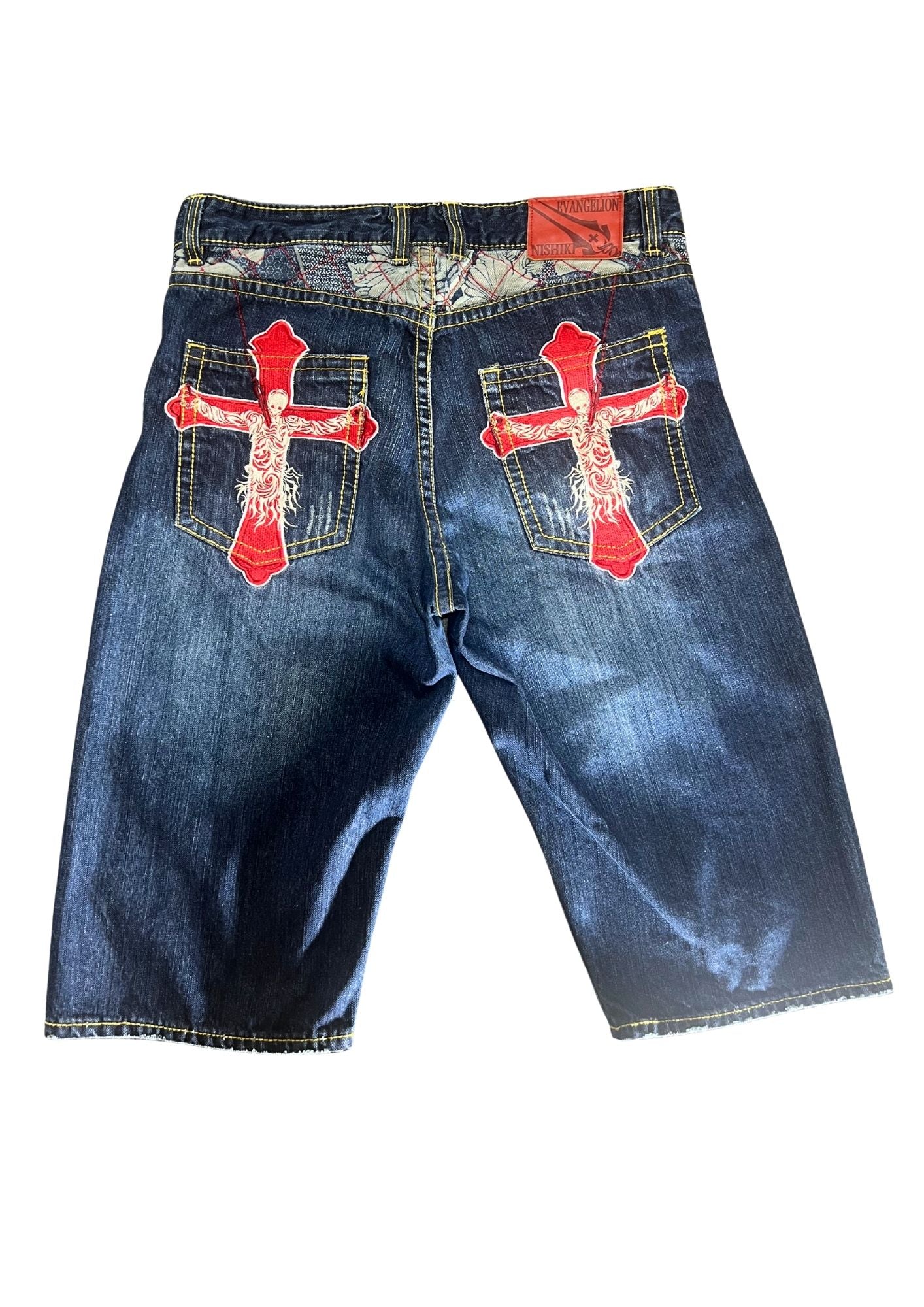 2010s Neon Genesis Evangelion x Nishiki Embroidered Lilith Half Denim Jeans (34”)