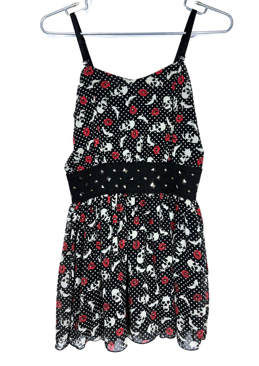 2000s Vintage GLAD NEWS 'Skull Kiss' Belt Mini Dress (XS)