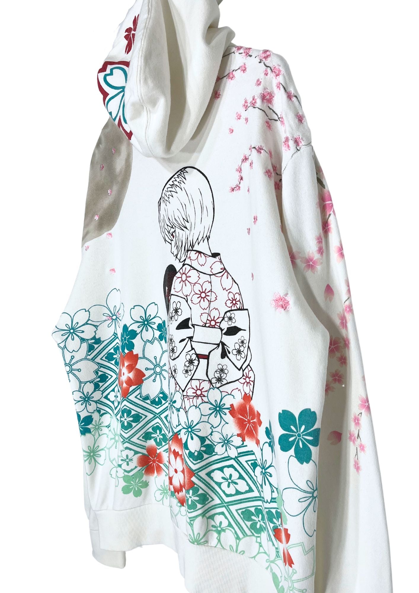 2010s Neon Genesis Evangelion x Nishiki Rei Ayanami Kimono Cherry Blossom Embroidered Hoodie