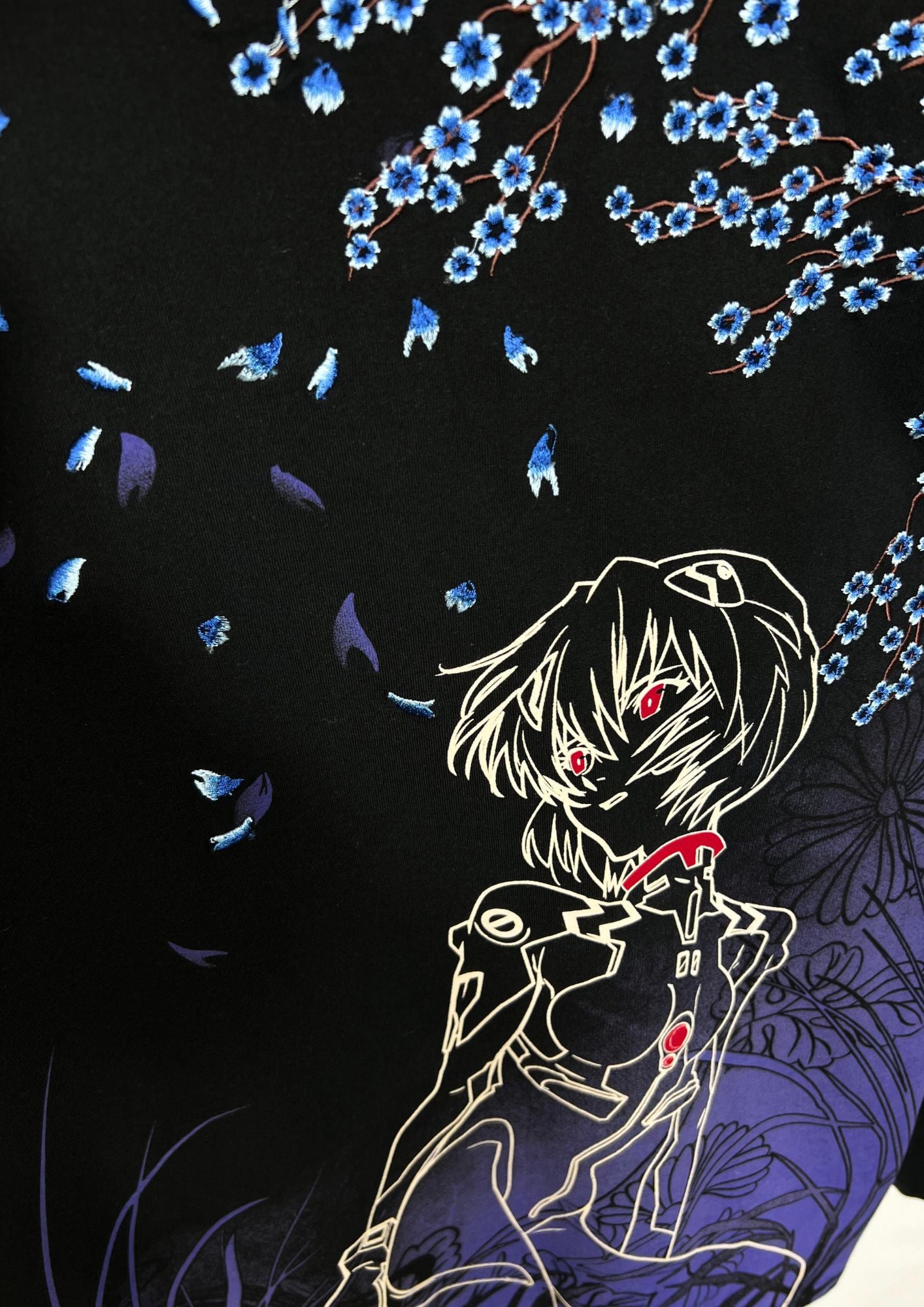 2010s Neon Genesis Evangelion x Nishiki Rei Ayanami Sakura Full Moon Embroidered L/S Shirts