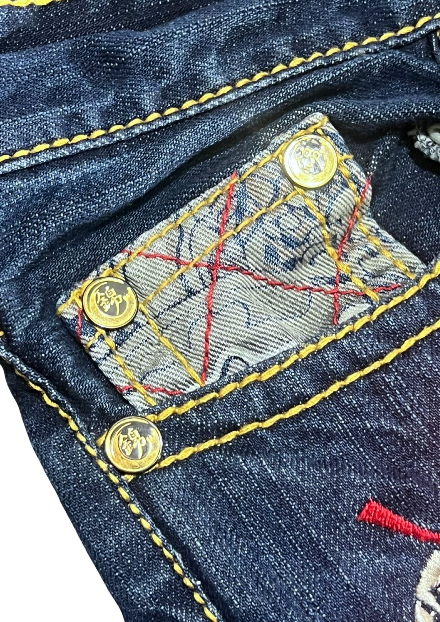 2010s Neon Genesis Evangelion x Nishiki Embroidered Lilith Half Denim Jeans (34”)