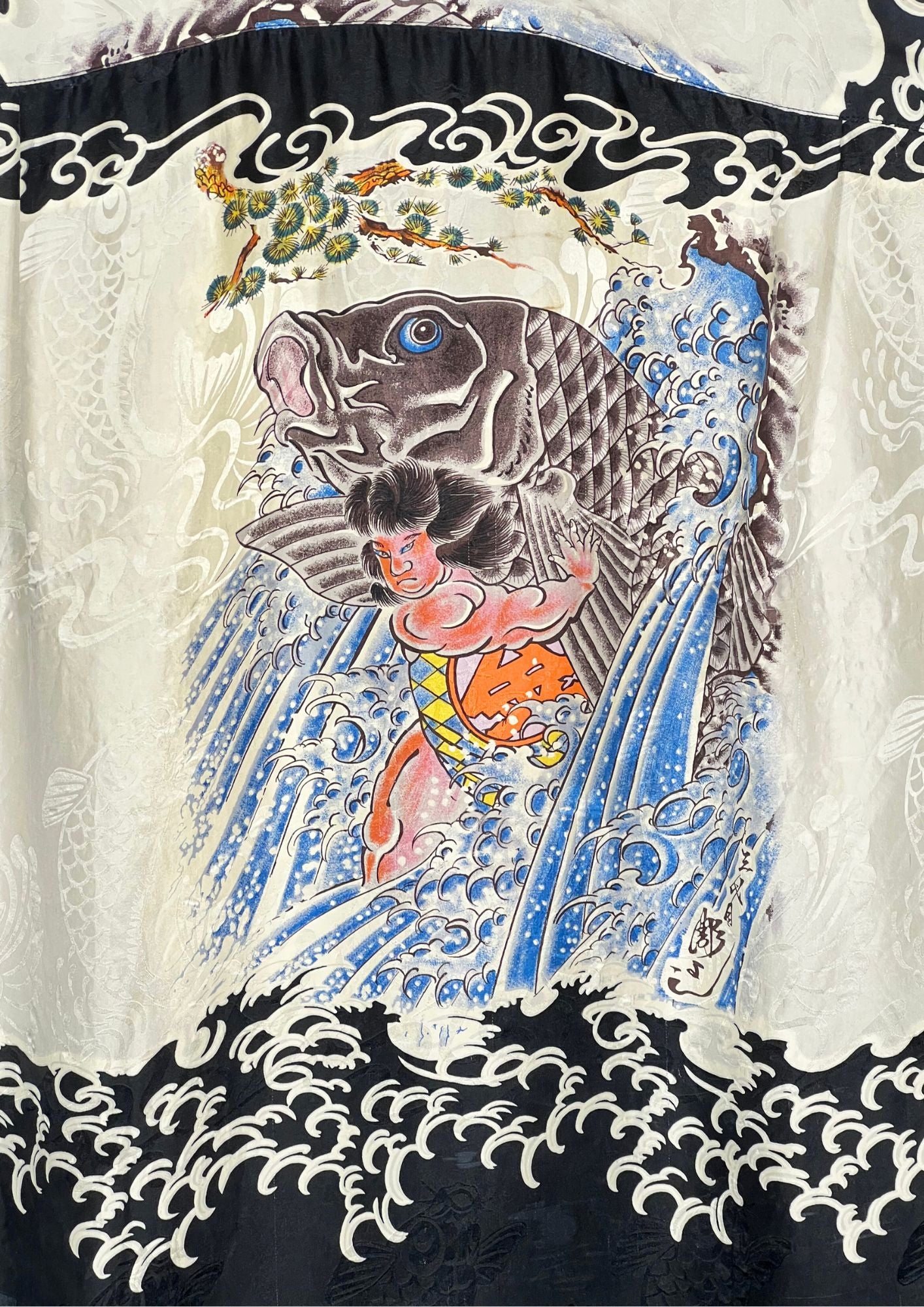 90s Horiyoshi III Kintaro and the Giant Carp Tattoo Art Silk Button-Up Shirts