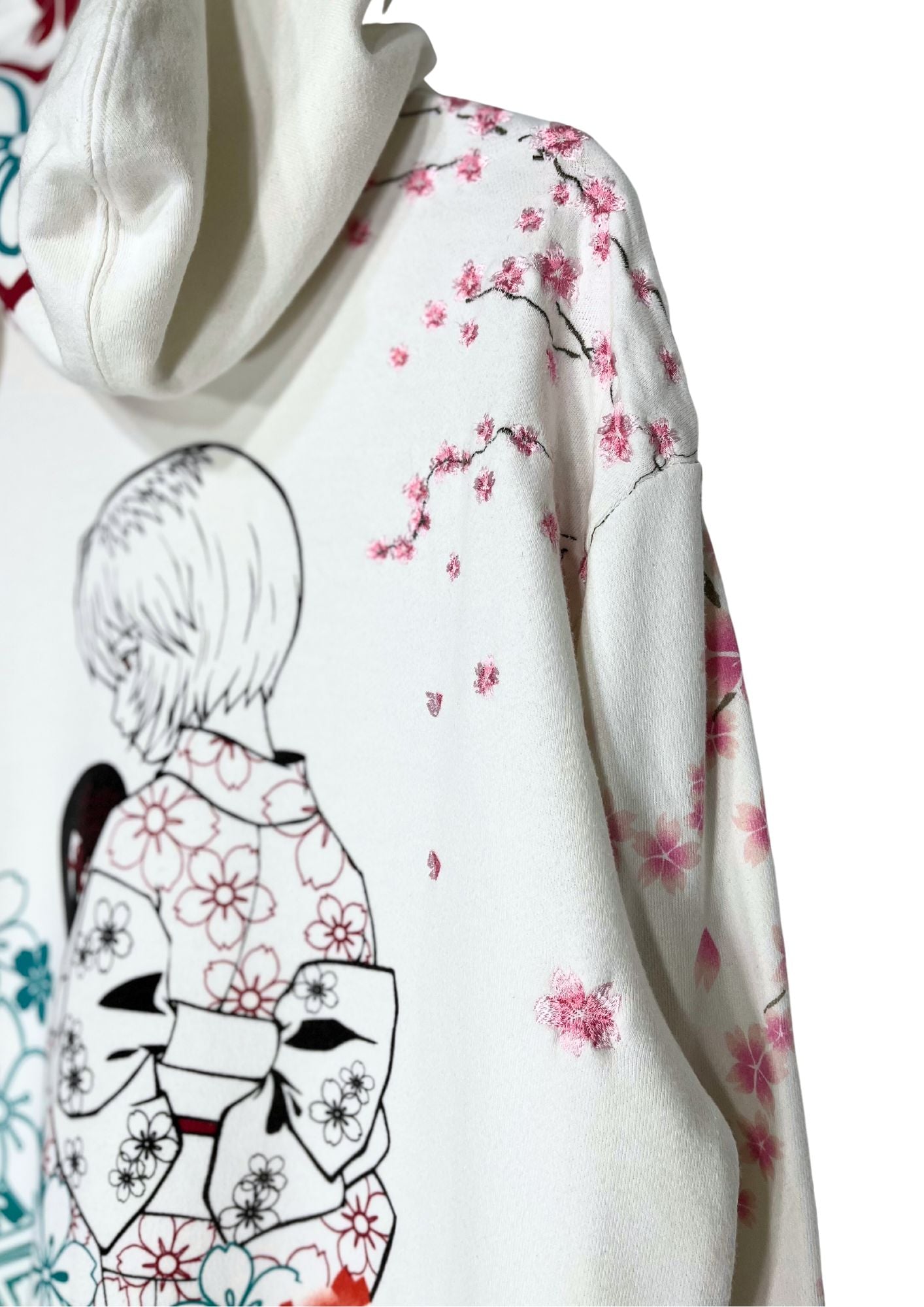 2010s Neon Genesis Evangelion x Nishiki Rei Ayanami Kimono Cherry Blossom Embroidered Hoodie