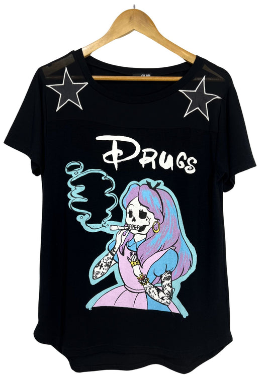 2000s GLAD NEWS 'Alice in Drugs' T-shirt (Ladies L)