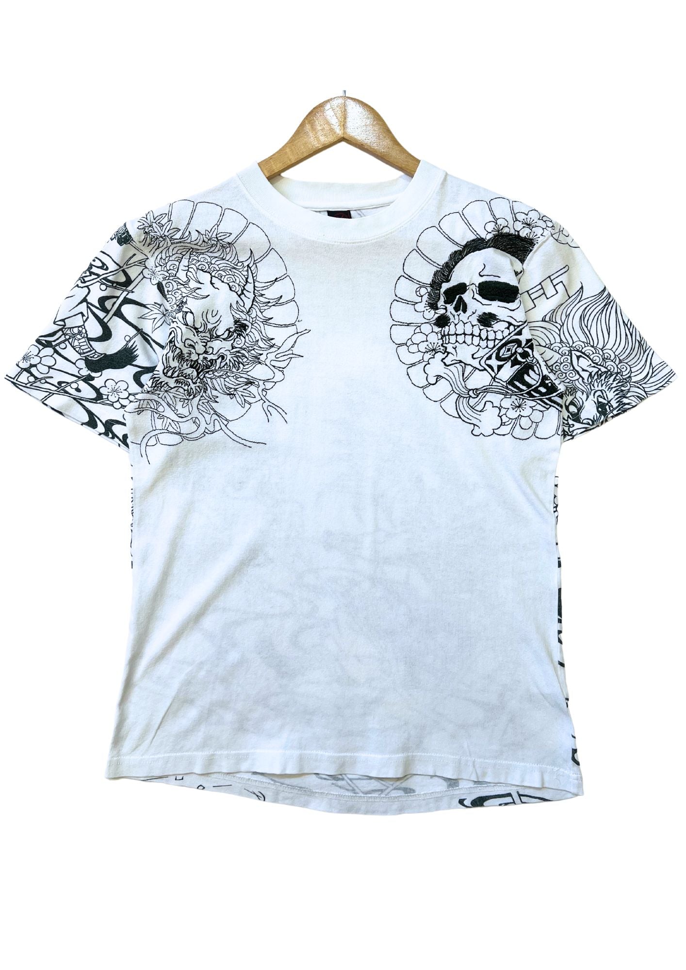 CROPPED HEADS 'Samurai Skull Oni' Embroidered Japanese Art T-shirt (S)