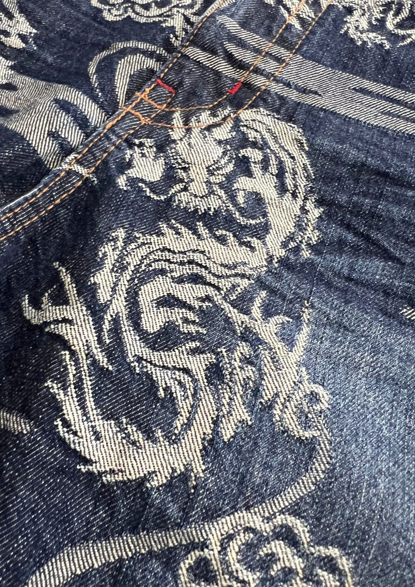 2010s Nishiki Japanese Dragon Embroidered Denim Shorts