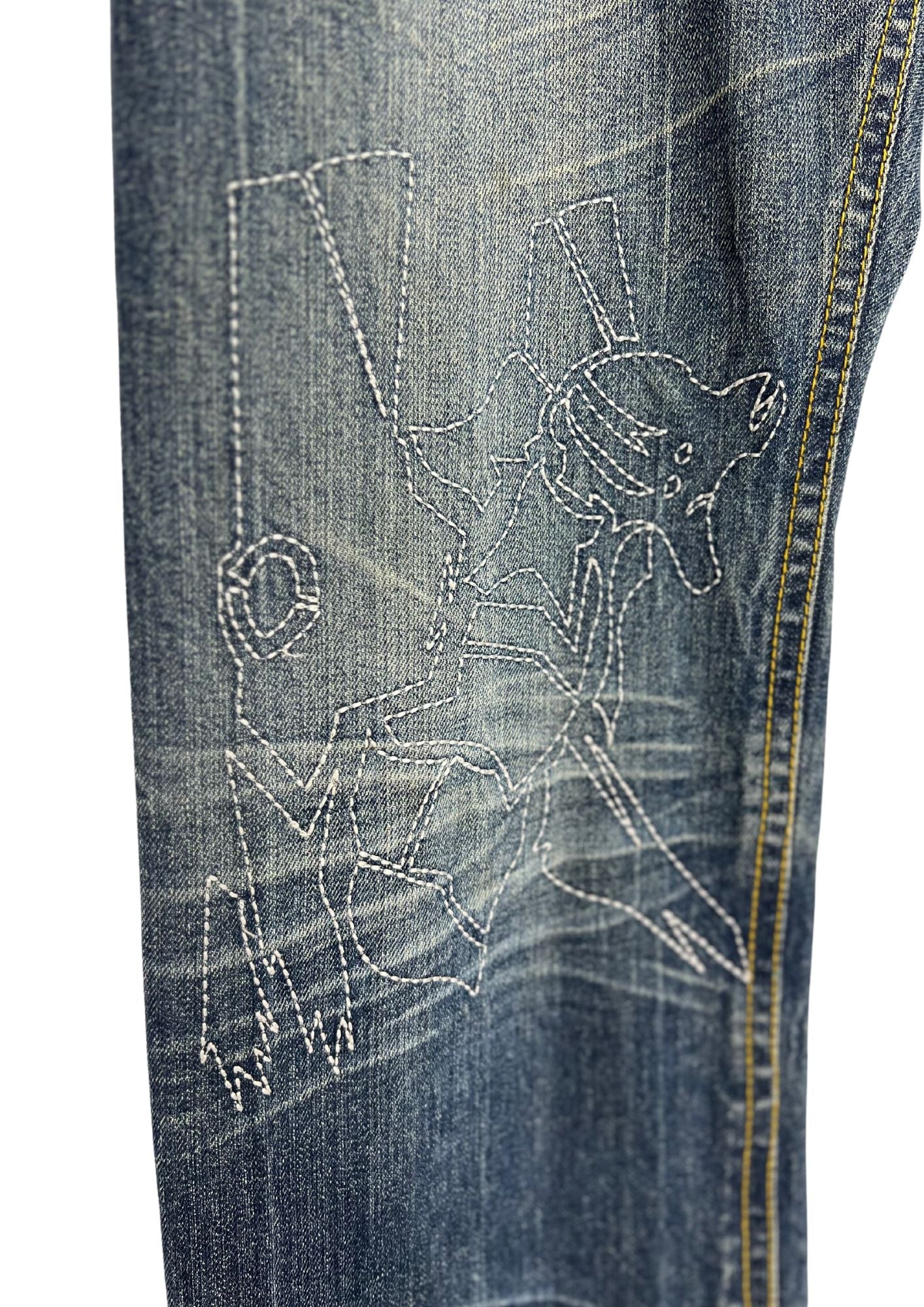 2010s Neon Genesis Evangelion x Nishiki Oriental Brand Type 02 Japanese Pattern Embroidered Jeans