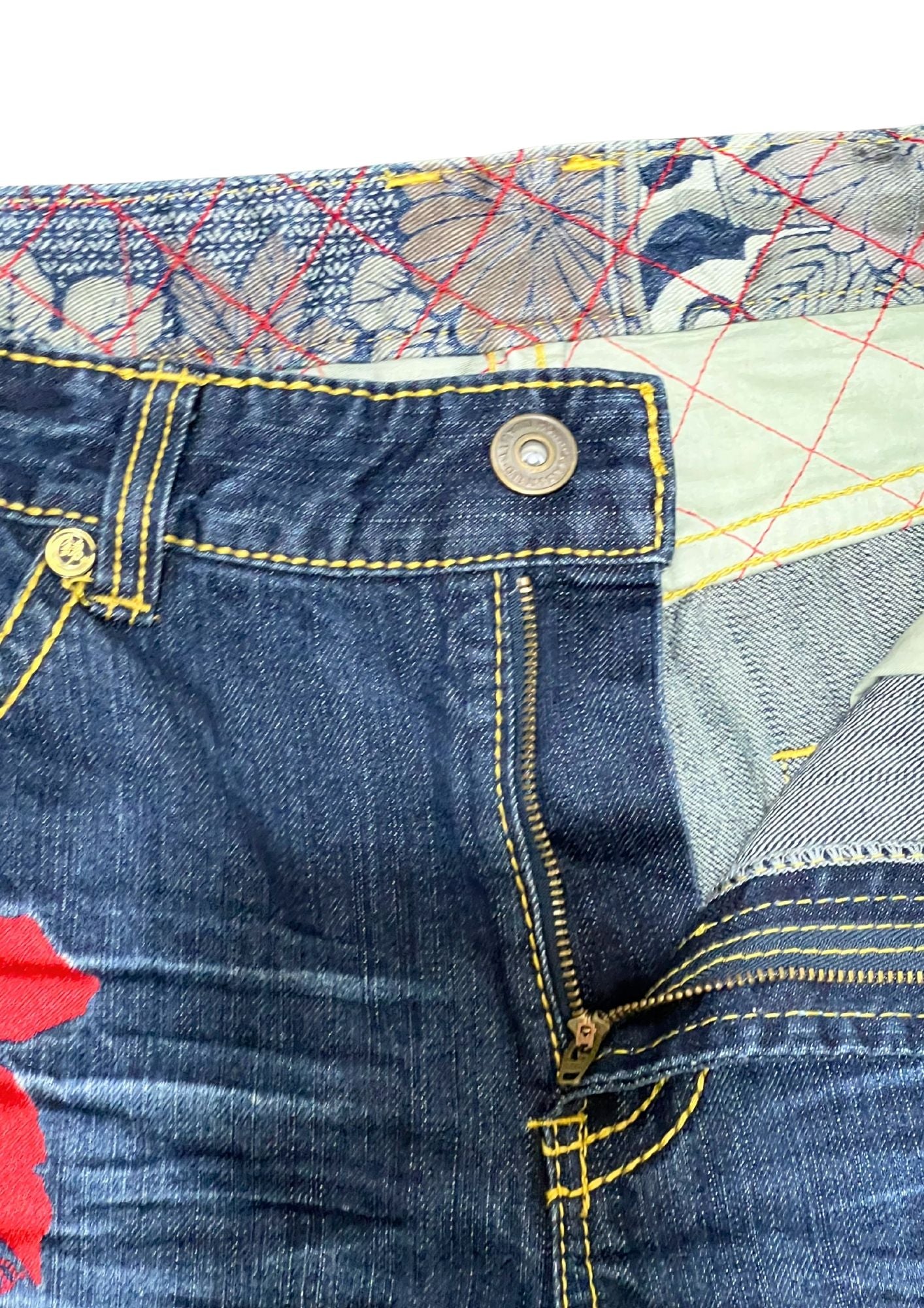 2010s Neon Genesis Evangelion x Nishiki Embroidered Lilith Half Denim Jeans (34”)