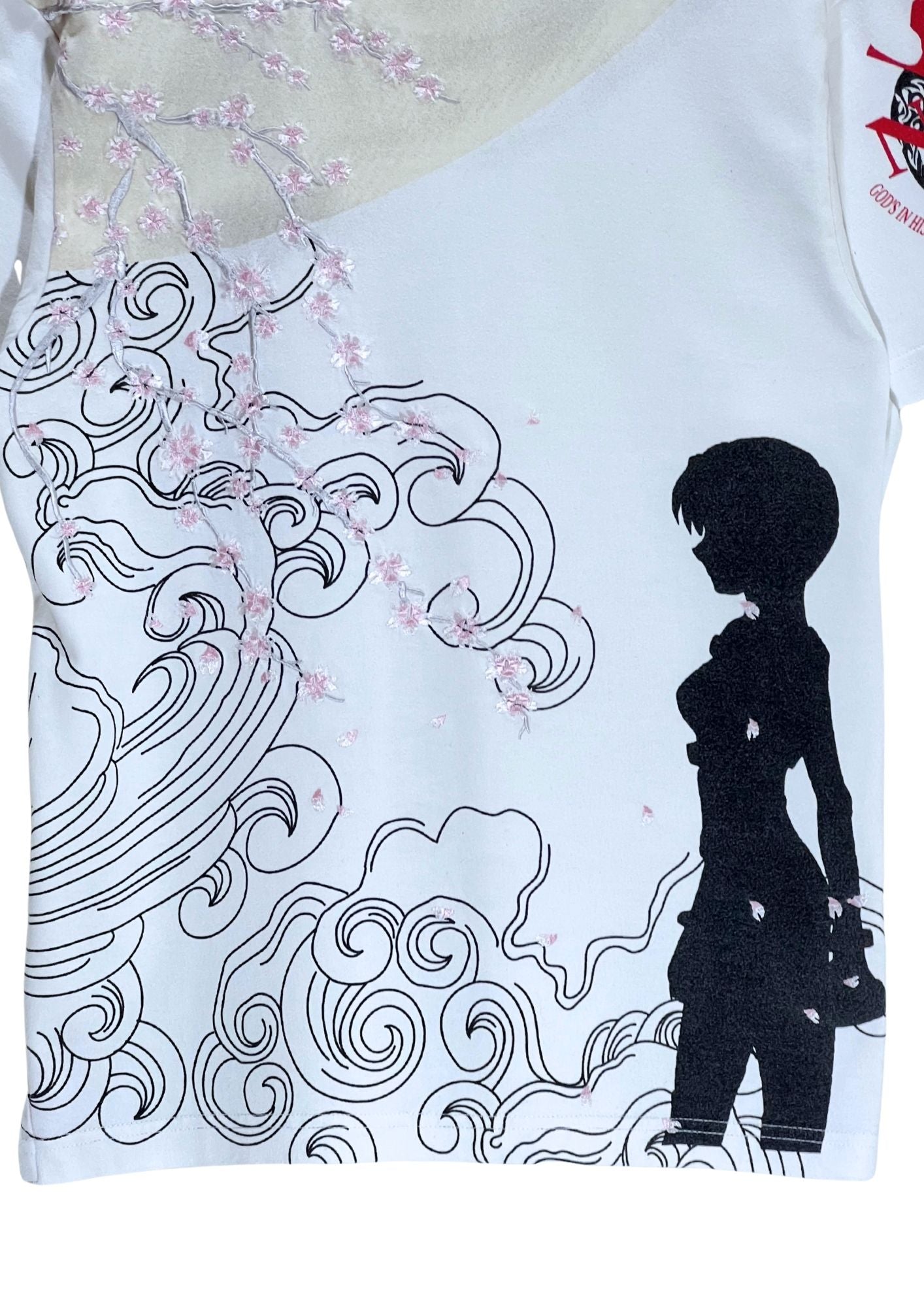 2010s Evangelion x Nishiki Rei Ayanami Cherry Blossom Embroidered T-shirt (S)